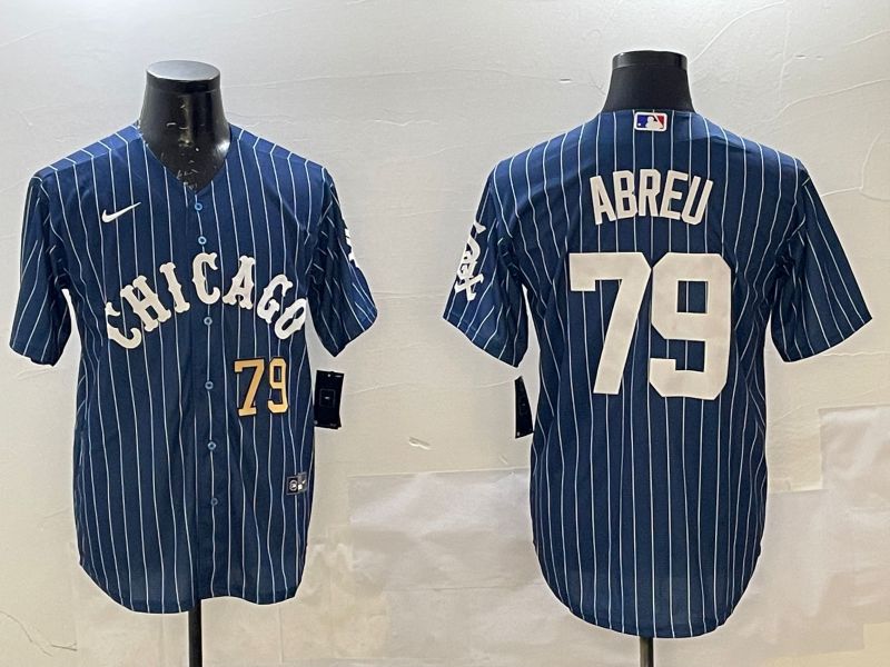 Men Chicago White Sox #79 Abreu Blue Stripe Game 2025 Nike MLB Jersey style 3